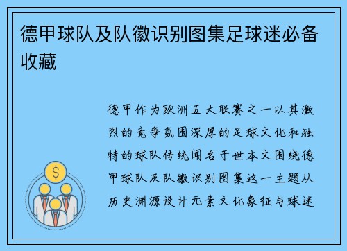 德甲球队及队徽识别图集足球迷必备收藏